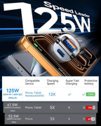 [2-Pack] 125W USB C Car Charger, Mini Metal USB C Car Adapter Fast Charging PD65W & QC60W Dual Port Type C Cigarette Lighter USB Charger for iPhone 17 16 15 14 Pro Max Air iPad Samsung MacBook