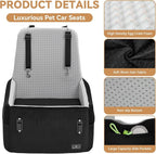 Dog Car Seat for Small/Medium Dogs Up to 35 lbs – Patented Safety System, 5" Memory Foam Pet Booster Car Seat, Fully Detachable and Washable Dog Carseat with 2 Storage Pockets (Black & Grey)