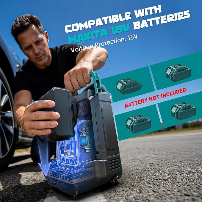 5X Faster Tire Inflator Air Compressor, 160PSI Cordless Air Pump Compatible with Makita 18V Battery with Digital Pressure Gauge, Deflator & Auto Shut-Off for Car, Motorcycle (Tool Only)