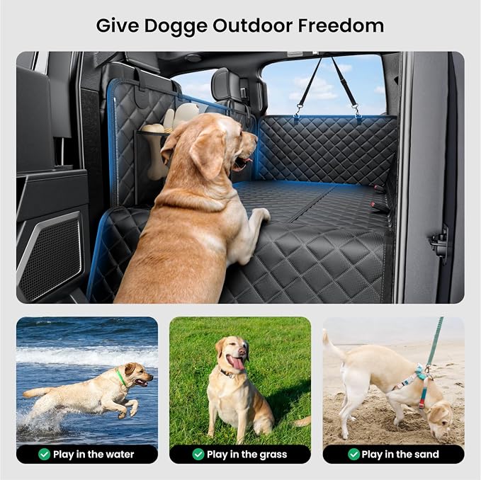 Dog Truck Seat Cover for Back Seat, Hard Bottom Dog Hammock for Car, Pet Bed Extender for 2-4 Large Dogs, Waterproof Seat Protector, Universal XL Size Fits for Crew Cab Truck/SUV, Black