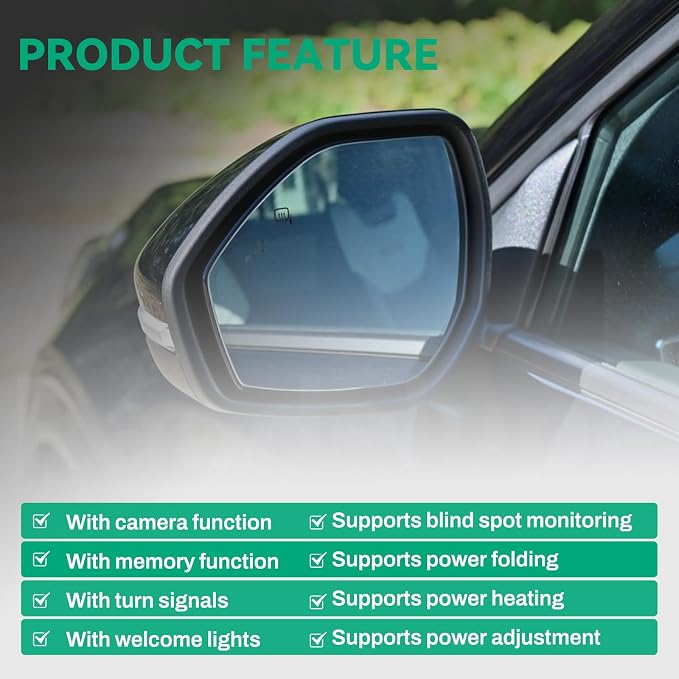 Right Passenger Side Mirror Compatible with Ford Explorer 2020-2025 With Power Folding Power Adjust Blind Spot Puddle Light Turn Signal Mirror Memory Camera Replace MB5Z17682CC (13+1 Pins)