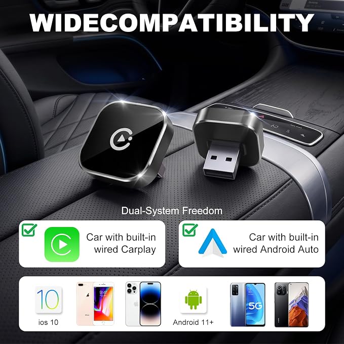 2026 New Wireless CarPlay Adapter, Compatible CarPlay & Android Auto, Plug and Play Wireless CarPlay Dongle, Fast Auto-Connect, Type-C & USB Cable Included, Supports iOS 10+ & Android