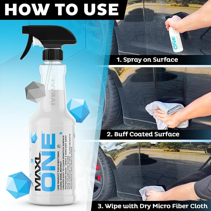 MAXLONE™ Car Spray with Triphene® All Purpose Waterless Detailer 2 Kit | Quick Spray & Wipe, Clean, Shine, Protect Paint, Glass, Wheels, and Trim Without Pre-Washing (2x20oz + 4 Micro Fiber Cloths)