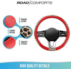 Steering Wheel Cover - Made with PVC Leather and Leopard Fabric - Universal 14 1/2 inches to 15 inches for Most Automotive Steering Wheel - Cheetah Print -Red