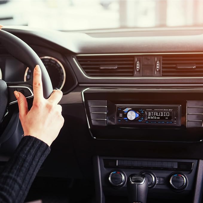 XRM69BT Single DIN Car Stereo Bluetooth & AM/FM Radio | Hands-free Bluetooth calling & music streaming, push to talk voice assistant, USB playback & charging
