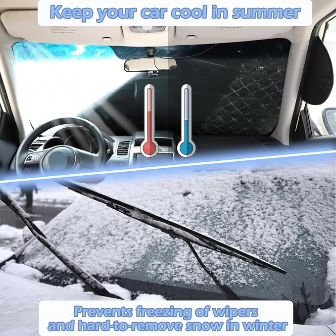 Car Windshield Snow Cover Compatible with Kia Soul 2010-2023 2024 2025+, Windshield Cover for Ice and Snow, 4-Layer Protection for Snow, Ice, UV, Frost Wiper & Mirror Protector, Sunshade Cover