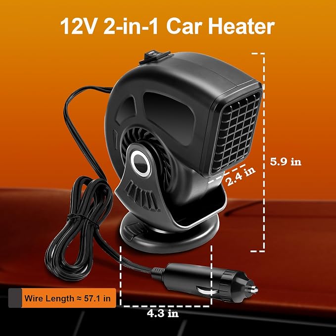 Car Heater,12V 150W Portable Heaters for Car,Plugs into Cigarette Lighter,360° Adjustable Fast Heating Auto Car Window Defroster Windshield Defogger,2 in 1 Heating & Cooling Automobile Heater(Black)