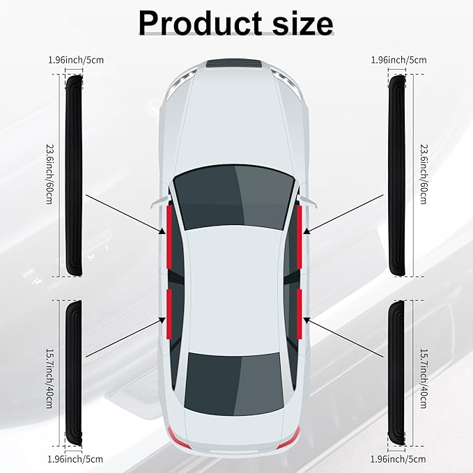 Car Door Threshold Protection, 4PCS Door Edge Step Dust Shield Cover, Door Width 23.6x1.96inch Car/SUV Universal Rubber Scratch Resistant Exterior Accessories (Black)