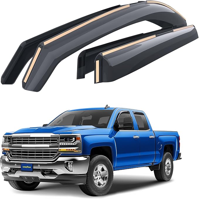 Goodyear Shatterproof in-Channel Window Deflectors for Chevrolet (Chevy) Silverado 2500, 2500HD/3500HD 2015-2019 Double Cab,Rain Guards, Visors for Cars,Vent Deflector,Car Accessories, 4 pcs-GY007721