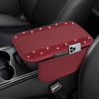 Bling Burgundy Red Car Center Console Cover, Leather Car Arm Rest Cover with 2 Storage Bags, Universal Auto Armrest Protector Storage Box, Bling Accessories Interior for Most Vehicles