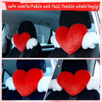 2 Pcs Plush Heart Shaped Pillow with Angel Wings Car Headrest Soft Comfortable Seat Pillow for Driving Travelling Room Office Car Decor, 19.7 x 8.3 Inch(Red)