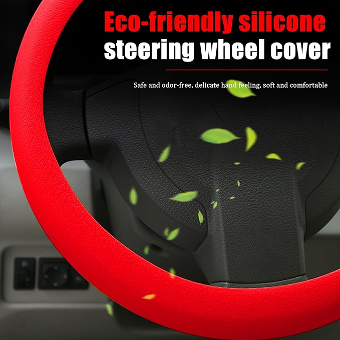 JDDRY Silicone Steering Wheel Protector,Universal Fit Auto Steering Wheel Cover(Red,1PC)