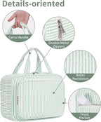 Striped Travel Toiletry Bag for Women Large Hanging Makeup Bag Organizer Toiletries Bag for Full Size Essentials Accessories Cosmetics (Mint Green Stripe (Large))