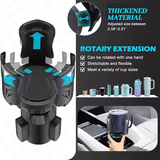 Adjustable Car Cup Holder Expander - Universal Base Fits 2.4"-4" Holders, Extends to 5.5" for 10-64oz Large Cups & Bottles