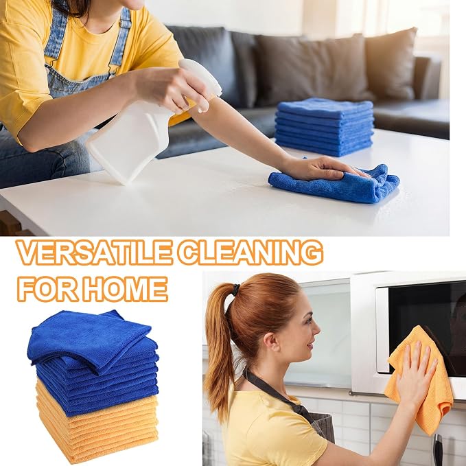 60 Pcs Microfiber Cleaning Cloths for Cars 16 x 16 Inch Ultra Absorbent Car Towels Drying Reusable Cleaning Supplies House Kitchen Window Microfiber Towel (Yellow,Blue)