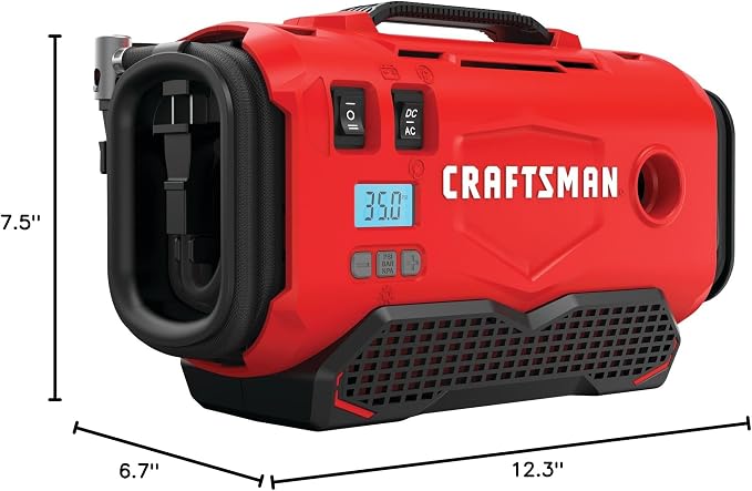 V20 Tire Inflator Portable Air Compressor, Car Air Pump, 3 Modes Tire Pump: Cordless, 120V Corded, and 12V Car Adapter, Battery Sold Separately (CMCE520B)