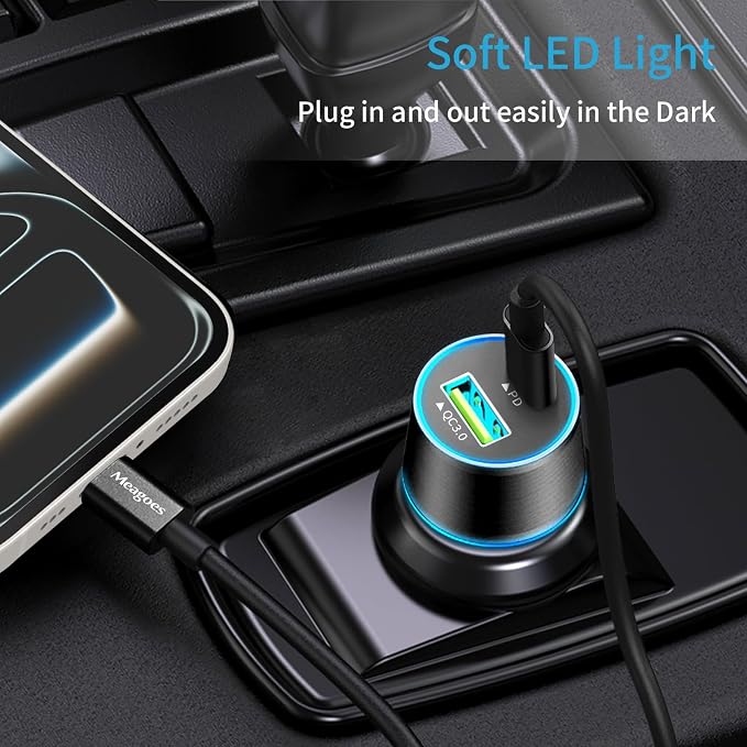 67.5W Car Charger USB C Super Fast Charging, 45W USBC & QC3.0 Port Plug for iPhone 17 Pro Max/Air/16/15/iPad, Samsung S26/S25 Android Cell Phone, Dual 12V Cigarette Lighter Adapter+ 10 ft Type C Cable