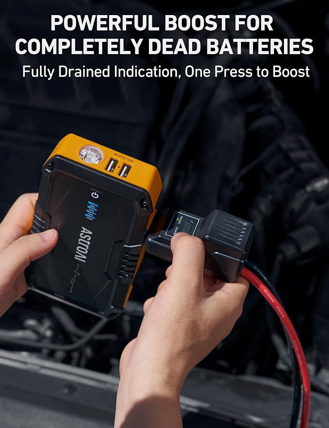 S8 Car Battery Jump Starter, Car Jumper Starter Battery Pack for Up to 6.0L Gas & 3.0L Diesel Engines, 12V Portable Jump Box with 3 Modes Flashlight and Jumper Cable(Yellow)