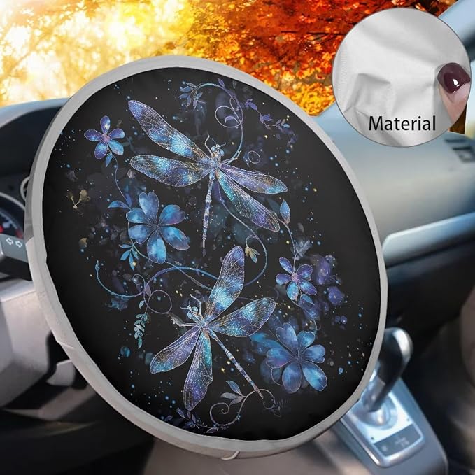 Steering Wheel Sun Shade Dragonfly Anti-Heat Steering Wheel Cover Women for Summer 17 inch Steering Wheel Sun Shield Blocking Sun and Heat Universal Fit for Most Cars SUV Trucks