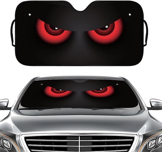 Red Eyes Foldable Windshield Snow Cover, Reflective Accordion Car Windshield Snow Cover, Sun Visor for Car Windshield, Ultimate Heat & UV Protection, Suitable for Most Cars, 54" L x 27.6" W