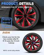 Hubcaps,15 inch hubcaps Set of 4, Wheel Rim Cover ABS Material, Snap On Car Truck SUV Replacement, for Toyota Camry Nissan Mazda etc, Black & Red
