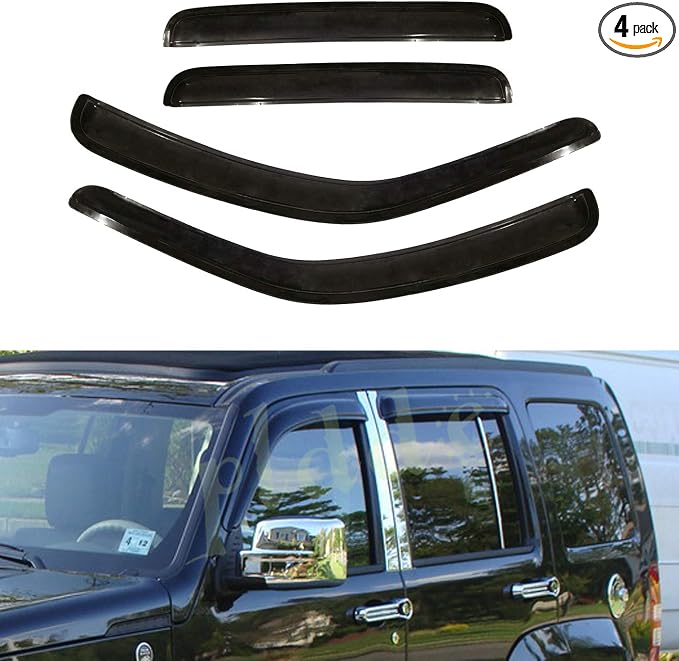 Rain Guards Compatible with 2008-2013 Jeep Liberty KK Side Window Visor Wind Deflector Vent Visors Car Accessories Tape-On 4pcs