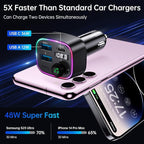 Bluetooth 5.4 FM Transmitter Car Adapter 48W (PD 36W & 12W) [Light Switch] [HiFi Bass Sound] [Fast Charging] Wireless Radio Music Adapter LED Display Hands-Free Calling Support USB Drive