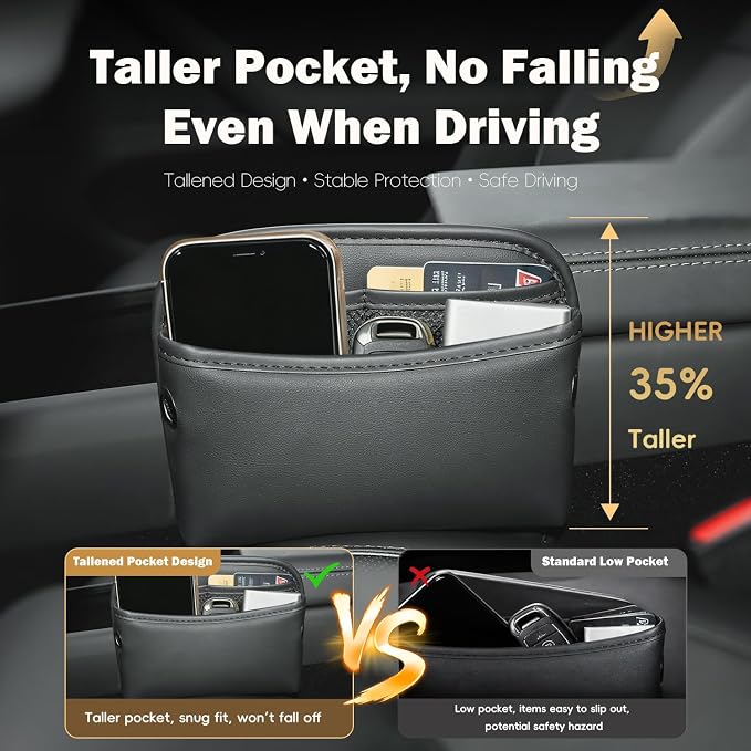 Car Seat Side Pocket Organizer Car Pocket Pouch for Seat, Door, Console, Car Seat Gap Filler Organizer Multifunctional Car Organizer Accessories for Phone Sunglasses Keys Cards (Small)