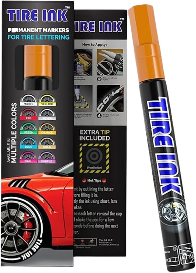 Orange Color Tire Paint Pen - Waterproof Permanent Paint pens for Car Wheels Lettering | Car Wash Safe and Durable | Made in Japan