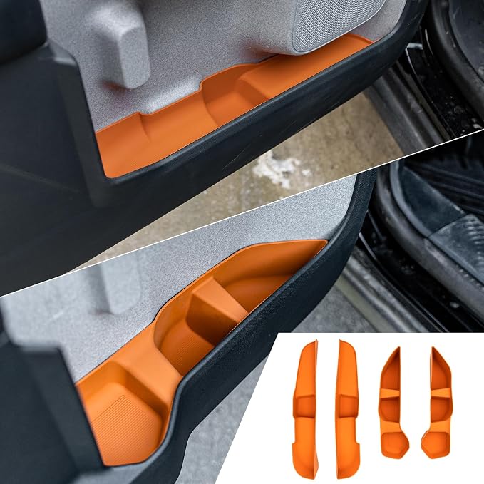 Door Side Storage Tray Compatible with 2022-2025 (No for 2026) Ford Maverick Side Door Storage Box Door Organizer Phone Pocket Silicone Front & Rear 4PCS Maverick Accessories (Light Orange)