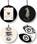Leopard Print Orange Car Air Freshener 4 Pcs, Inspirational Cheetah Lips Lucky 8 Ball Round Hanging Air Freshener for Cars Closet Drawer Books, Girly Y2k Car Accessories Mirror Decor for Women