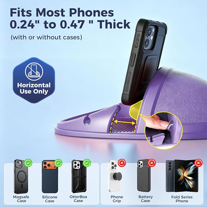Car Phone Holder, Car Phone Mount Silicone Car Pad Mat for Various Dashboards, Slip Free Desk Phone Stand Compatible with iPhone, Samsung, Android Smartphones, GPS Devices More (Purple)