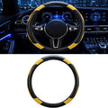 Car Steering Wheel Cover, 15 inch Carbon Fiber Microfiber Anti-Slip Breathable PU Leather Elastic Steering Wheel Protector, Car Interior Accessories for Most Cars (Yellow)
