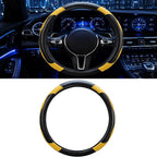 Car Steering Wheel Cover, 15 inch Carbon Fiber Microfiber Anti-Slip Breathable PU Leather Elastic Steering Wheel Protector, Car Interior Accessories for Most Cars (Yellow)