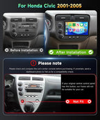 4G+128G Car Radio for Honda Civic 2001-2005 Stereo 9 inch in-Cell Touch Screen Wireless CarPlay/Android Auto Android 15 Bluetooth DSP FM/RDS GPS WiFi SWC AHD Backup Camera