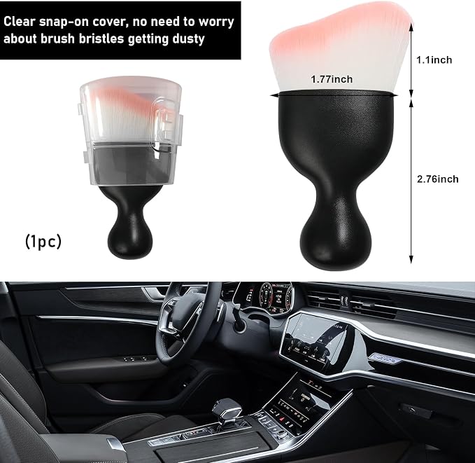 Car Detailing Brush, Curved Soft Bristles Auto Removal Dust Collectors, Universal Vehicle Dashboard, Air Conditioner Vents etc Interior Cleaning Tool Accessory (White/Pink)