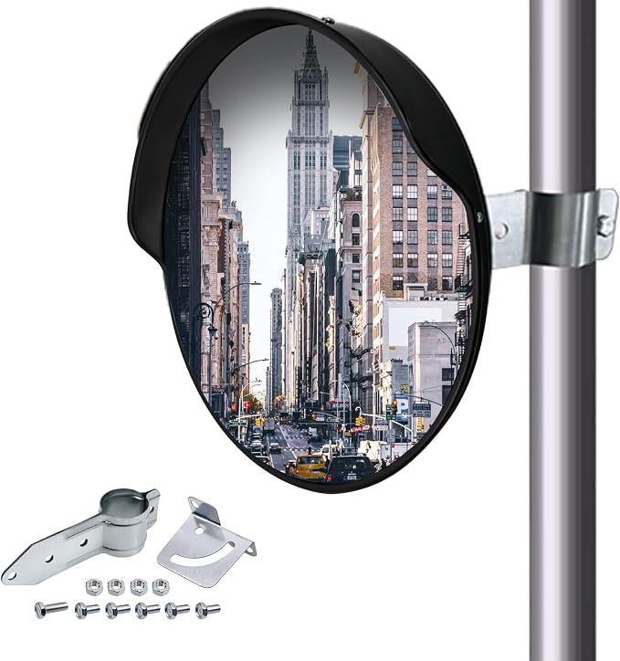 18 Inch Convex Mirror Outdoor with Adjustable Wall Fixing Bracket,Blindspot Traffic Mirror for Driveway Garage Park Outdoor Wide Angle View Curved Security Blind Spot