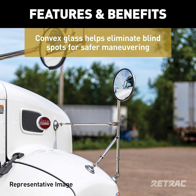 610673 8-Inch Stainless Steel Center-Mount Convex Mirror Head with J-Bracket, Universal Driver or Passenger Side