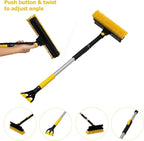 35–51" Extendable Snow Brush, Ice Scraper & Squeegee with Aluminum Handle, Non-Slip Foam Grip, Scratch-Free Bristles, 3-in-1 Winter Car Tool for Cars, SUVs & Trucks, Yellow