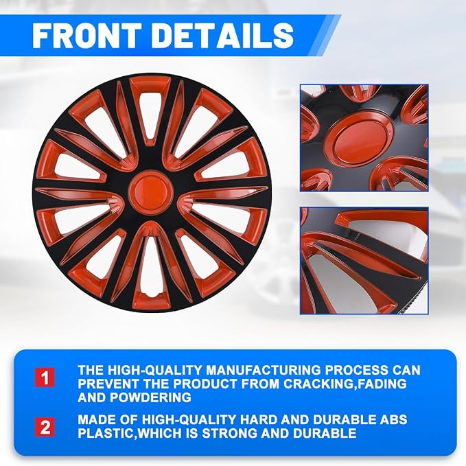17 Inch Hubcaps Set of 4 Universal Wheel Rims Cover Hubcaps | Snap On Car Truck SUV Steel Wheels Hubcap and Durable ABS+PC Material (17-Inch-B, Red Blak)