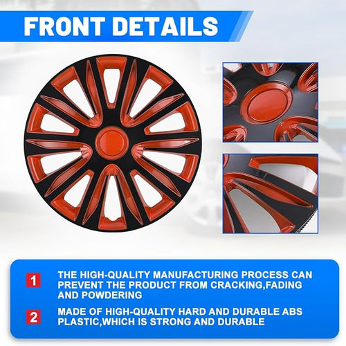 17 Inch Hubcaps Set of 4 Universal Wheel Rims Cover Hubcaps | Snap On Car Truck SUV Steel Wheels Hubcap and Durable ABS+PC Material (17-Inch-B, Red Blak)