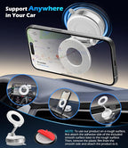 Car Phone Mount for Magsafe, 360° Adjustable Magnetic Phone Holder Foldable Suction Cup Phone Mount for Car/Gym/Mirror Mount for iPhone/Android, White