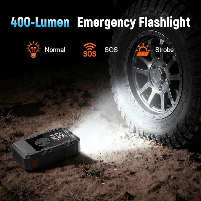 4000A Car Jumper Starter Portable with Air Compressor, 12V Battery Jump Starter with Tire Pump 150PSI for 10L Gas Diesel Engines, Car Battery Jumper Box Pack Combo with LED Light, Father Day Gift