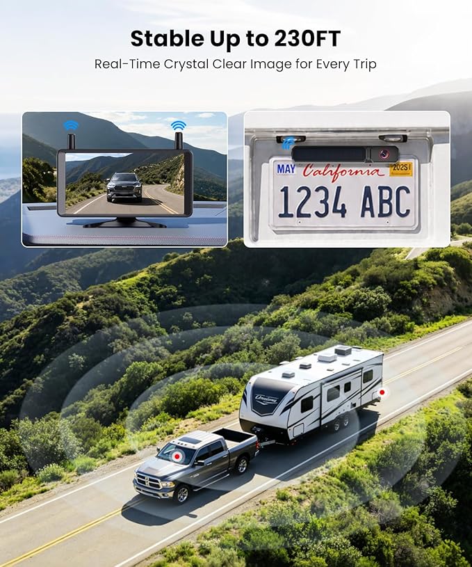 6" Solar Wireless Backup Camera: No Drilling 1-Min Quick Install | Dual Antenna for Smooth Live View, 1080P Screen with Color Night Vision, Long Battery & Solar Recharge for Car Truck Trailer