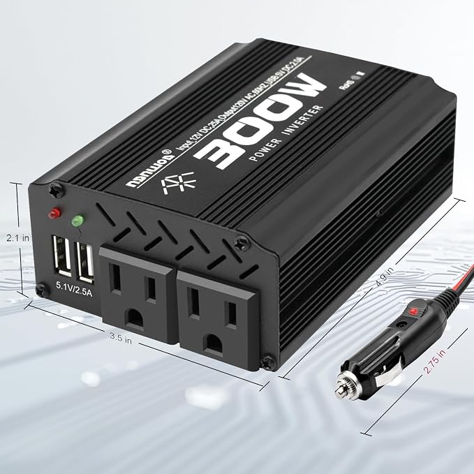 300 Watt Power Inverter dc to ac 12V to 110V Converter Charger for car RV Camping Vehicle Small Power Inverter for car Cigarette Lighter Truck inverter-300W