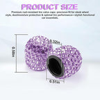 4 Pack Handmade Crystal Rhinestone Car Tire Valve Stem Caps, Car Wheel Tire Valve, Attractive Dustproof Bling Car Accessories, Universal for Cars, Trucks and Motorcycles-Purple