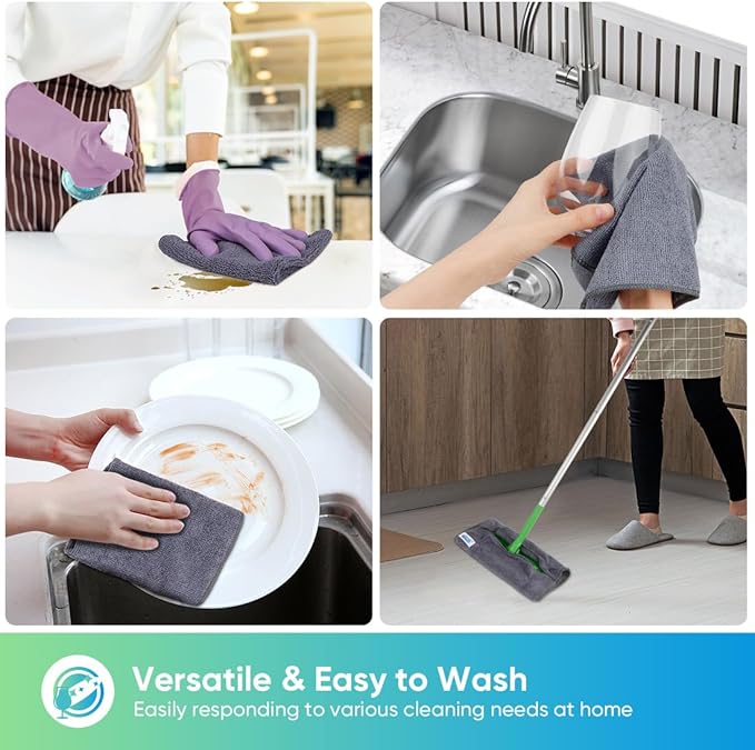 Grey Microfiber Cleaning Cloth, 12 Pack Premium Microfiber Towels for Cars, Lint Free, Scratch-Free, Highly Absorbent, Reusable Cleaning Rags for Car, Household, Kitchen, Window, 11.5"X11.5"