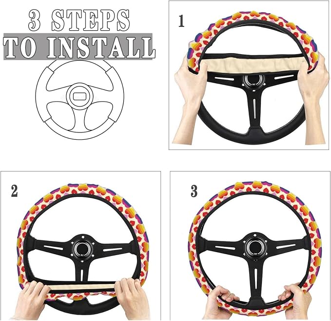 Rainbow Love Steering Wheel Covers Anti-Slip Elasticity Car Accessories Steering Wheel Protector Universal 15 Inch for Cars SUV Vehicle Truck