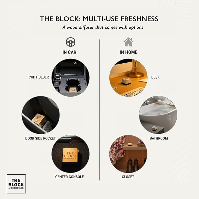 The Block - Wooden Car Air Freshener & Odor Eliminator - Long Lasting 30+ Day Scent - Car & Home Use - Fresh Gift Idea - Made in USA - Aged Vanilla