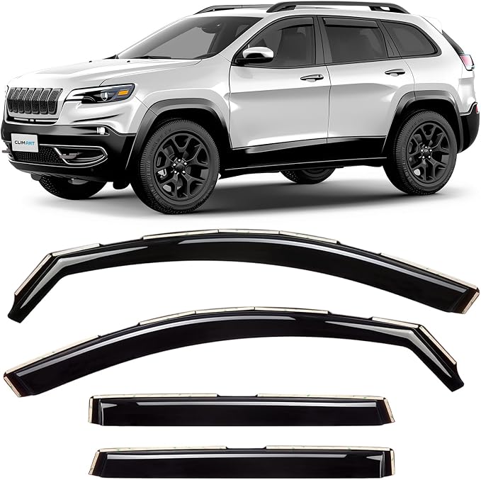 in-Channel Incredibly Durable Rain Guards for Jeep Cherokee 2014-2023, Dark Smoke Car Accessories, Vent Window Visors, Vent Deflector, Original Window Deflectors, 4 pcs - 614031